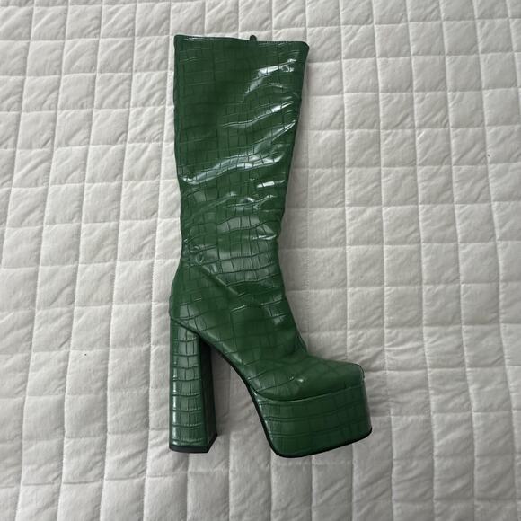 JINGPIN Womens Platform Boots 36 Green Faux Crocodile High Block Heel US 6 Glam - Picture 5 of 16